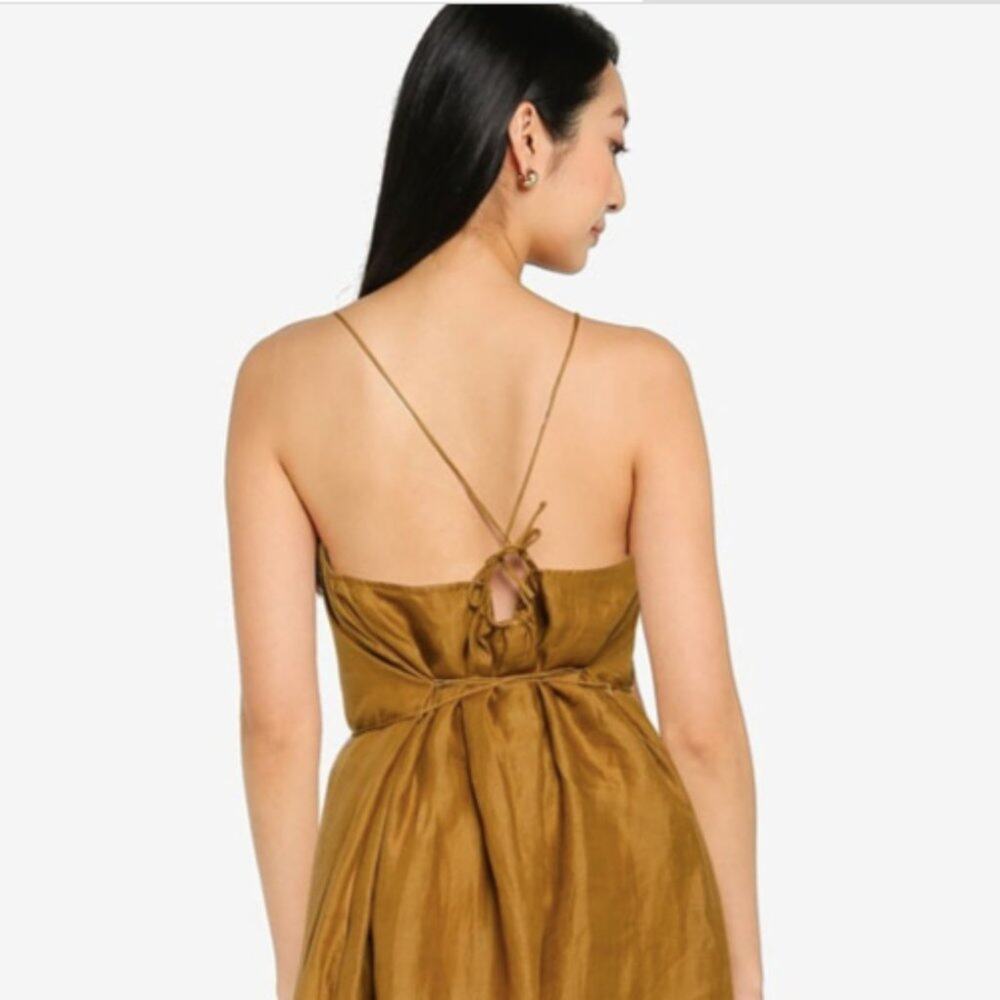 Banana Republic NWT Ramie Gathered Mustard Maxi Dress M